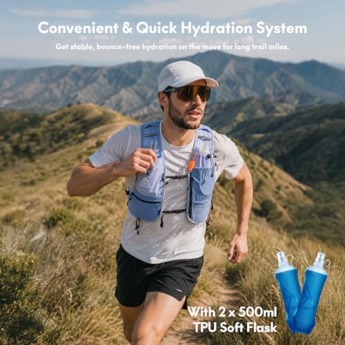 Haimont 8L Trail Running Hydration Vest with Soft Flasks - color: Light Blue, size: Small