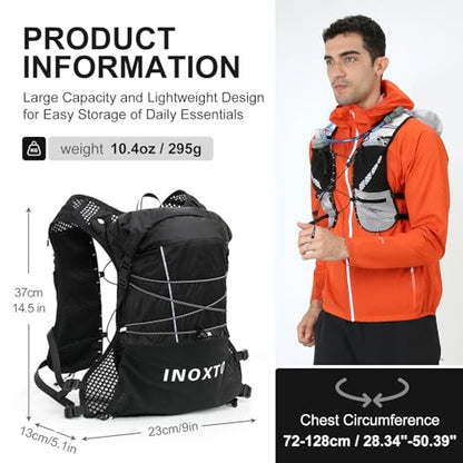 IX INOXTO Running Vest Hydration Backpack, Lightweight Running Backpack Hydration Pack with 1.6L Water Bladder Daypack for Trail Running Hiking Cycling Race Marathon for Women Men - color: Black
