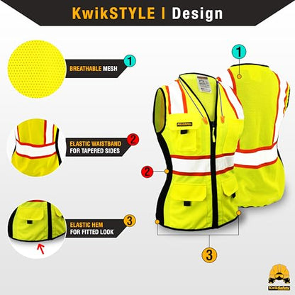 KwikSafety FIRST LADY Safety Vest for Women Class 2 ANSI OSHA Hi Vis Vest - color: Yellow, size: X-Small