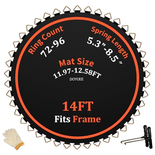 Trampoline Mat Replacement，Fits 14ft Frame, with72/80/84/88/96 Rings for Choose,Fits 5.3"-8.5" Springs, Trampoline Mat Diameter 11.97ft-12.56ft，Spring and Frame not Included - style: 72 Rings & (147.6" | 12.3ft) Diameter Mat-Fits 6.5"or 7.0" Springs