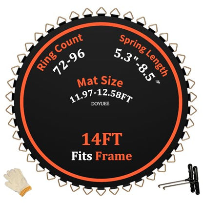 Trampoline Mat Replacement，Fits 14ft Frame, with72/80/84/88/96 Rings for Choose,Fits 5.3"-8.5" Springs, Trampoline Mat Diameter 11.97ft-12.56ft，Spring and Frame not Included - style: 88 Rings & 150.8"Diameter Mat-Fits 5.3"-5.7" Springs