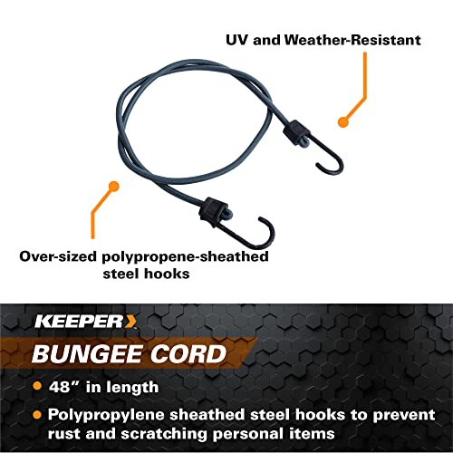 Keeper - 48” Bungee Cord With SST Hooks, 4 Pack - UV and Weather-Resistant - size: 48"