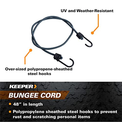Keeper - 48” Bungee Cord With SST Hooks, 4 Pack - UV and Weather-Resistant - size: 48"