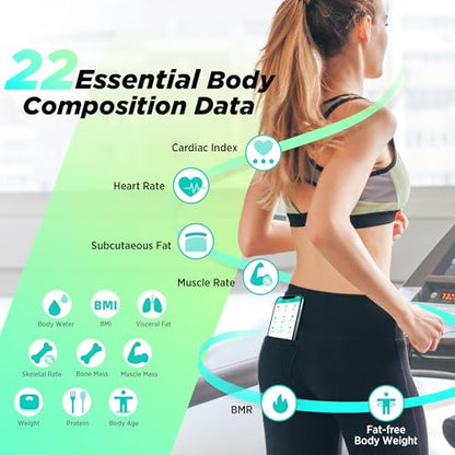 RunStar Smart Scale for Body Weight, High Accuracy Digital Bathroom Scale with Large Display for BMI Muscle Mass Heart Rate, 22 Body Composition Analyzer Sync with Fitness App, 400lb