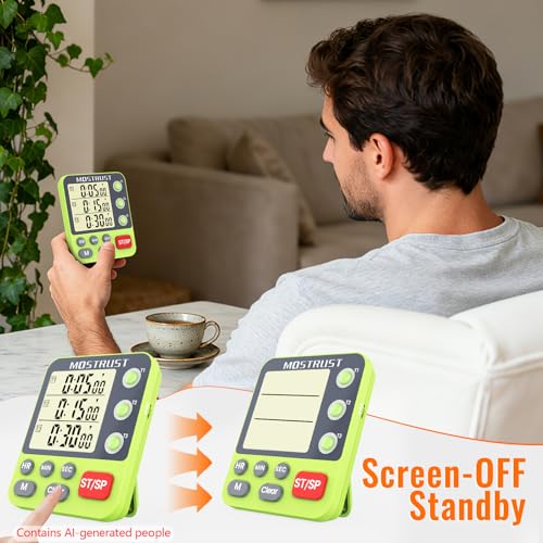 Digital Dual Kitchen Timer, Multiple Channels Countdown Timer - color: Green