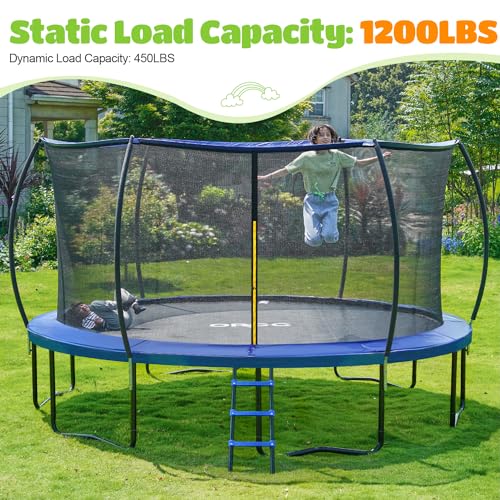 ORCC Kids Trampoline Outdoor 8FT 10FT 12FT 14FT 15FT 16FT with Enclosure, Non-Slip Ladder & Anti-Rust Coated Frame, 1200LBS Weight Capacity Recreational Backyard Large Trampoline for Kids & Adults - size: 10FT