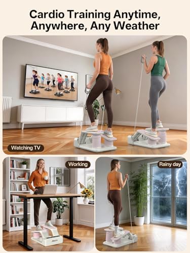 JOROTO Air Stepper Exercise Machine with LED Monitor and Resistance Bands, 300LB Capacity Stair Stepper, 5-Level Adjustable Resistance and Low-Impact Steppers for Exercise at Home, White