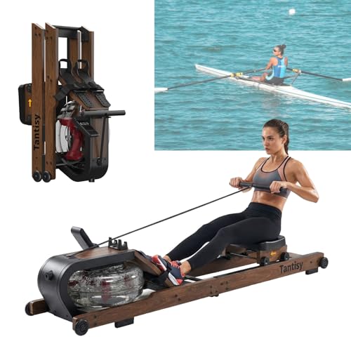 Foldable Rowing Machines for Home with Adjustable Large Water Tank & Comfortable Seat for Real Experience Immersive Water Rower, APP Link,Joint 0 Impact 330LBS Weight Capacity;