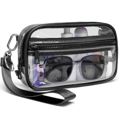 FODOKO Wristlet wallets for Women RFID crossbody bags with 4 Zippers - color: Clear-black