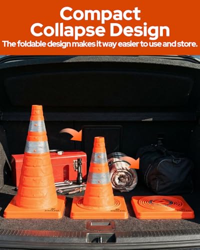 2 Pack 18In Collapsible Traffic Safety Cones with Reflective Collar - size: 18 Inch
