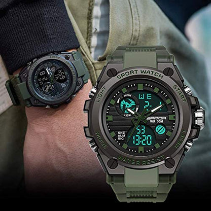 AIMES Men's Watches Sports Outdoor Waterproof Military Watch LED Date Alarm Stopwatch Multi-Function Tactics Big Face Wristwatch for Men - color: Green