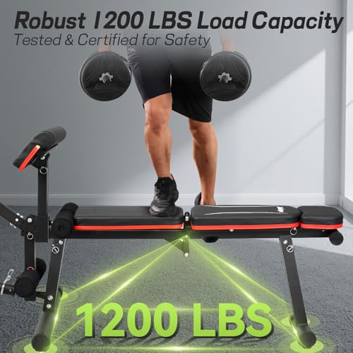 Adjustable Weight Bench with Leg Extension and Leg Curl, 1200 lbs