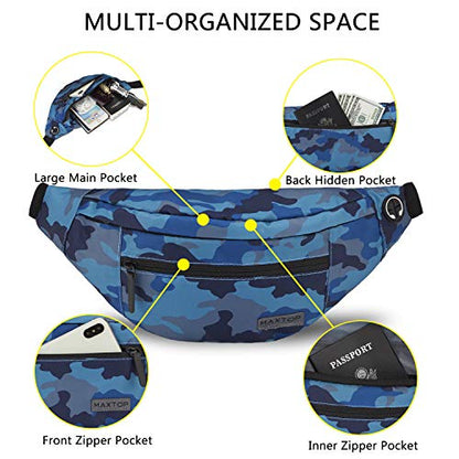 MAXTOP Camo Blue Fanny Pack for Men Cross Body Bag Carrying All Phones - color: Camo Blue