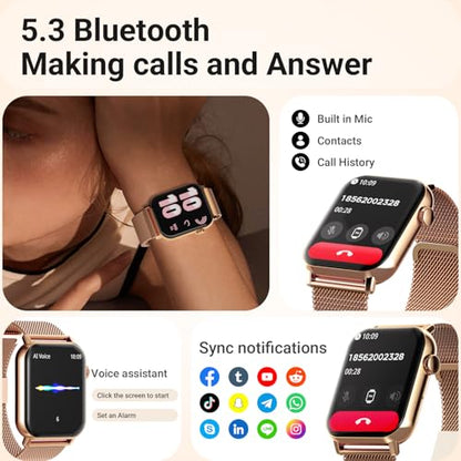 Trendia Smart Watches for Women, 1.83'' HD Fitness Tracker with Answer/Make Calls, Heart Rate/Sleep/SpO2 Monitor, 120+ Sport Modes, IP68 Waterproof, Compatible iPhone/Android Gold - color: Gold