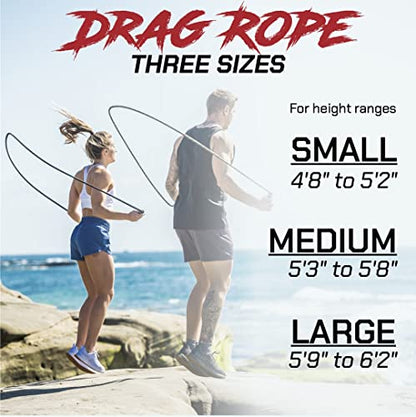 Rx Smart Gear Drag Jump Rope w/Non Slip Ergonomic Handles - Weighted Polypropylene Rope for Fitness & Exercise, Cardio Workout, WOD | Speed Jumping Rope for Men & Women - size: Large