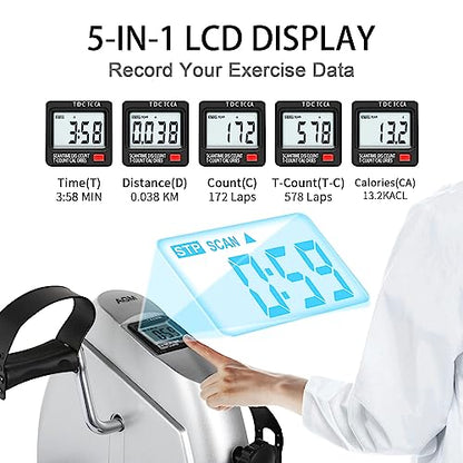 Mini Exercise Bike, AGM Under Desk Bike Pedal Exerciser Foot Cycle Arm & Leg Pedal Exerciser with LCD Screen Displays - color: Silver