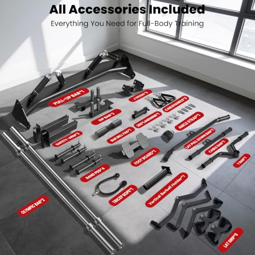 pooboo Power Cage Smith Machine with 2000LB Squat Rack Cable System