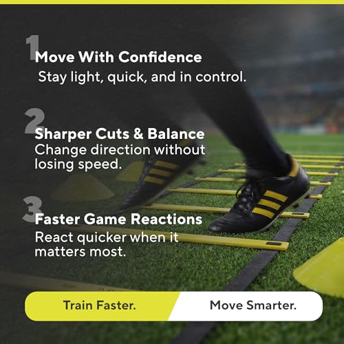 Agility Ladder Set, 12-Rung Speed Ladder + Training Cones, Soccer Training Equipment, Footwork Drills Kit, Speed & Agility Equipment, Football Practice Equipment, Basketball Gear - color: Bright Yellow