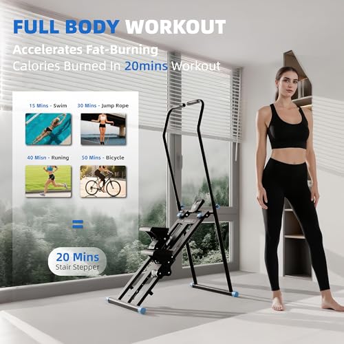 Stair Stepper with Resistance, Home Gym Stair Stepper, Folding Vertical Climber Cardio Exercise Machine, Stair Climber for Full Body Workout with Noise-Free Experience, Adjustable Handlebar & Pedals