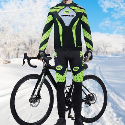 sponeed Men's Cycling Jersey Full Sleeve Riding Wear Long Sleeve T Shirts Pants - color: Fleece Green, size: X-Large