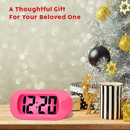 Plumeet Kids Alarm Clock Large Digital LCD Travel Alarm Clocks with Snooze and Night Light - Ascending Sound and Handheld Sized - Best Gift for Kids (Pink) - color: Pink