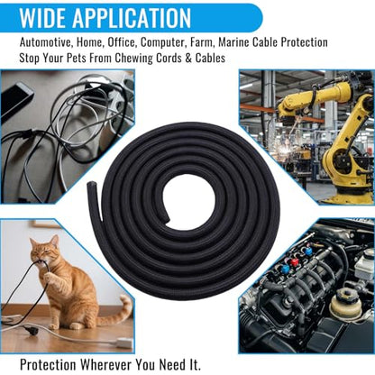 1/4" - 10Ft Split Braided Cable Sleeve, Wire Loom Tubing, Black - size: 1/4" - 10Ft