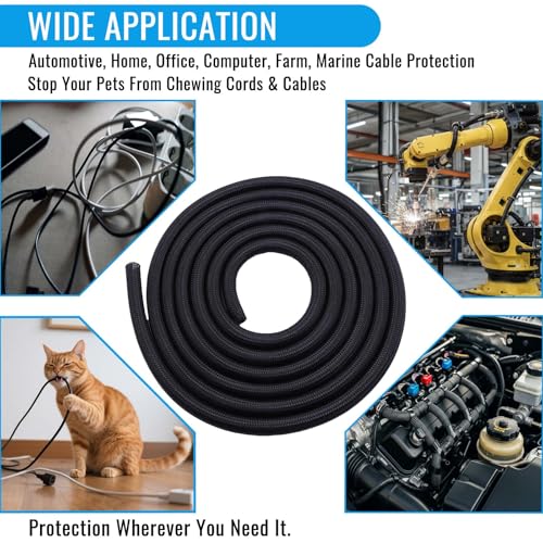 3/8" - 10Ft Split Braided Cable Sleeve, Wire Loom Tubing, Black - size: 3/8" - 10Ft