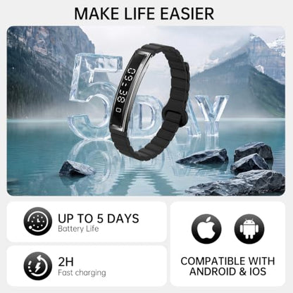 Smart Bracelet for Women Men Fitness Health Tracker with Heart Rate Sleep - color: Black