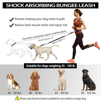 Hands Free Dog Leash, Waist Running Leash with Zipper, Walking Pouch for Medium Large Dogs, Dual Handle and Retractable Bungee for Training Jogging Hiking - color: Black/Black
