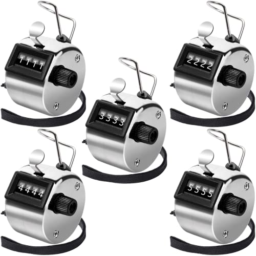 PETKNOWS 5Pcs Handheld Tally Clicker Counter 4 Digital Number for Sports - color: Silver