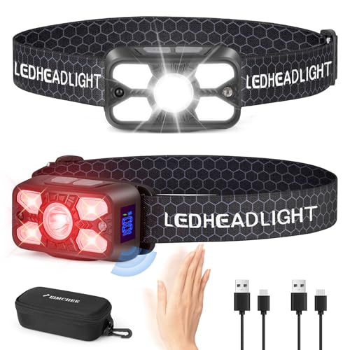 Elmchee Rechargeable Headlamp 2 Pack, 2500 Lumen Bright 5 LED Headlight, 7 Modes Adjustable Motion Sensor, USB-C Waterproof Head Flashlight, Outdoor Hiking Camping Fishing (5 Led Headlamp) - style: 5 Led Headlamp
