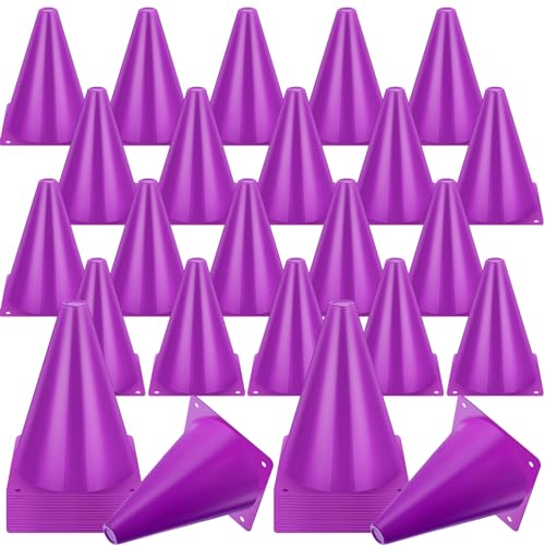 Reginary 40 Pieces 7 Inch Small Cones for Sports Football Bike Obstacle Training Cones Plastic Traffic Roadblock for Sports Skating Indoor Outdoor Activity Construction Party - color: Purple