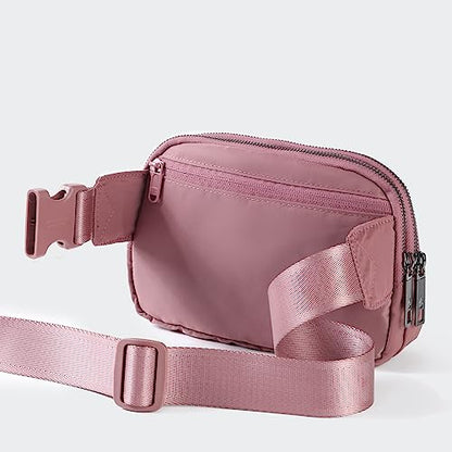 Pander Nylon Fanny Pack Belt Bag for Women with 5 Zipper Pockets - color: Dune Pink