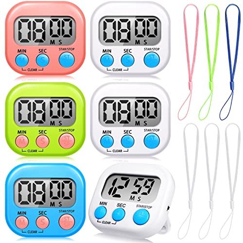 Flutesan 6 Pack Digital Kitchen Timer First Day of School Back to School for Cooking with 6 Pcs Lanyard Magnetic Back and On/Off Switch Second Minute Count up Countdown