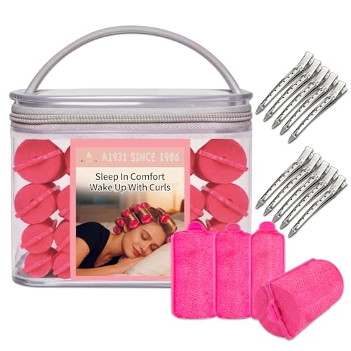 46 PCS Multi-Size Foam Hair Rollers Set - Satin Sponge Hair Curlers with Duck Teeth Clips, No Heat Overnight Sleep-In Rollers for Long/Short Hair Styling(Pink) - color: Pink