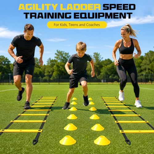 2 Pack 20ft Agility Ladder Set, 40ft Total Adjustable Speed Ladder - color: Yellow