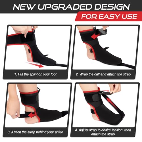 Plantar Fasciitis Night Splint Sock: Soft Plantar Fasciitis Brace with Arch Support for Sleeping Achilles Tendonitis Foot Drop Heel Pain - Plantar Fasciitis Relief for Women and Men Black-Red (Medium) - color: Black Red-Medium