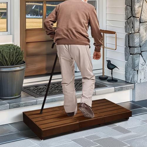 Outdoor Steps, 3.5'' Height 35” Length Wooden Step Platform, Dark Brown - color: Dark Brown