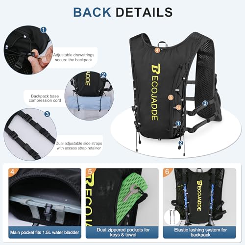 BECOJADDE Running Vest for Women Men, 5L/6L Lightweight Hydration Backpack Running Pack for Marathon, Trail, Cycling, Hiking, Jogging - color: Black