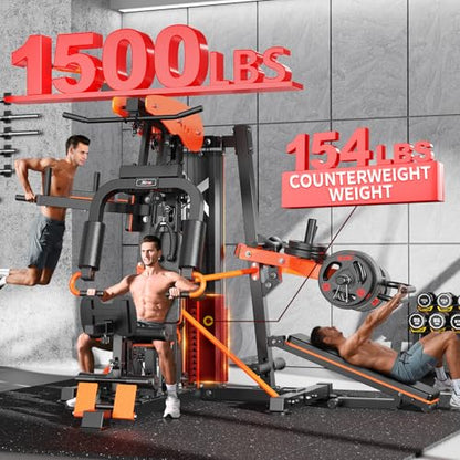 XGSW Multi-Function Home Gym Workout Station, Featuring a Pulley System, arm Trainer, and Leg Trainer for Full-Body Workouts. - size: L03-3【154LBS】Three-Person Fitness Station Only