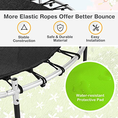 GYMAX Toddler Trampoline, 55” Trampoline for Kids with Bottom-to-Top All-Round Enclosure Net & Seamless Jumping Mat, ASTM Approved Easy Assembly Kids Mini Trampolines Indoor/Outdoor - color: Grass Green