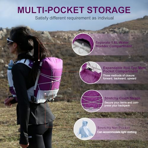 IX INOXTO Running Vest Hydration Backpack, Lightweight Running Backpack Hydration Pack with 1.6L Water Bladder Daypack for Trail Running Hiking Cycling Race Marathon for Women Men - color: Purple