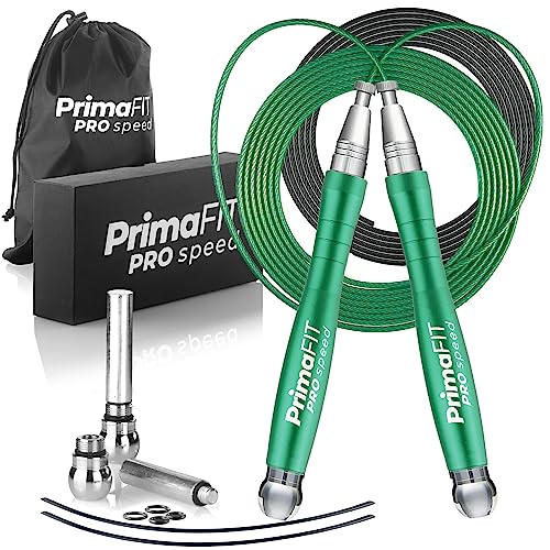 PrimaFIT Pro Speed Jump Rope for Adults, Weighted Skipping Rope for Boxing - color: Green