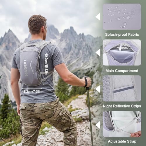 KUYOU Running Vest for Women & Men, Lightweight Hydration Backpack with 2L Water Bladder, Water Backpack for Trail Running, Hiking, Cycling & Marathon - color: Grey