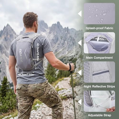 KUYOU Running Vest for Women & Men, Lightweight Hydration Backpack with 2L Water Bladder, Water Backpack for Trail Running, Hiking, Cycling & Marathon - color: Grey-2L