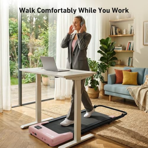 DeerRun Under Desk Walking Pad Treadmill for Home Office & Small Spaces, 6% Manual Incline, 0.6–3.8 MPH Walking Speed, 2.5 HP, 300 lb Capacity, App & Remote Control - color: BlushPink