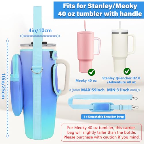 LEFOR·Z Water Bottle Carrier Bag with Phone Pocket Compatible with Stanley/Meoky 40 oz Tumbler with Handle,Water Bottle Holder Pouch with Adjustable Strap Compatible with Stanley Cup Accessories - color: Blue Gradient-Style B