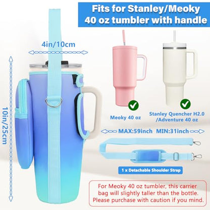 LEFOR·Z Water Bottle Carrier Bag with Phone Pocket Compatible with Stanley/Meoky 40 oz Tumbler with Handle,Water Bottle Holder Pouch with Adjustable Strap Compatible with Stanley Cup Accessories - color: Blue Gradient-Style B