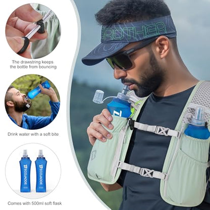 BECOJADDE Running Vest for Women Men, 5L/6L Lightweight Hydration Backpack Running Pack for Marathon, Trail, Cycling, Hiking, Jogging - color: Green