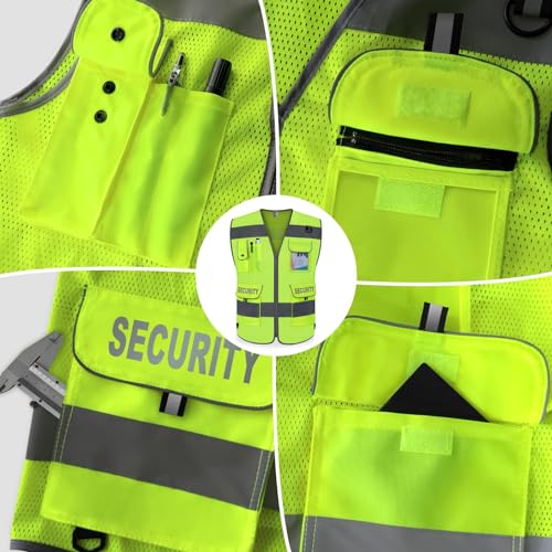 TCCFCCT Mesh Security Vest for Security Guard 9 Pockets High Vis, Yellow M - color: Yellow-bison 08, size: Medium